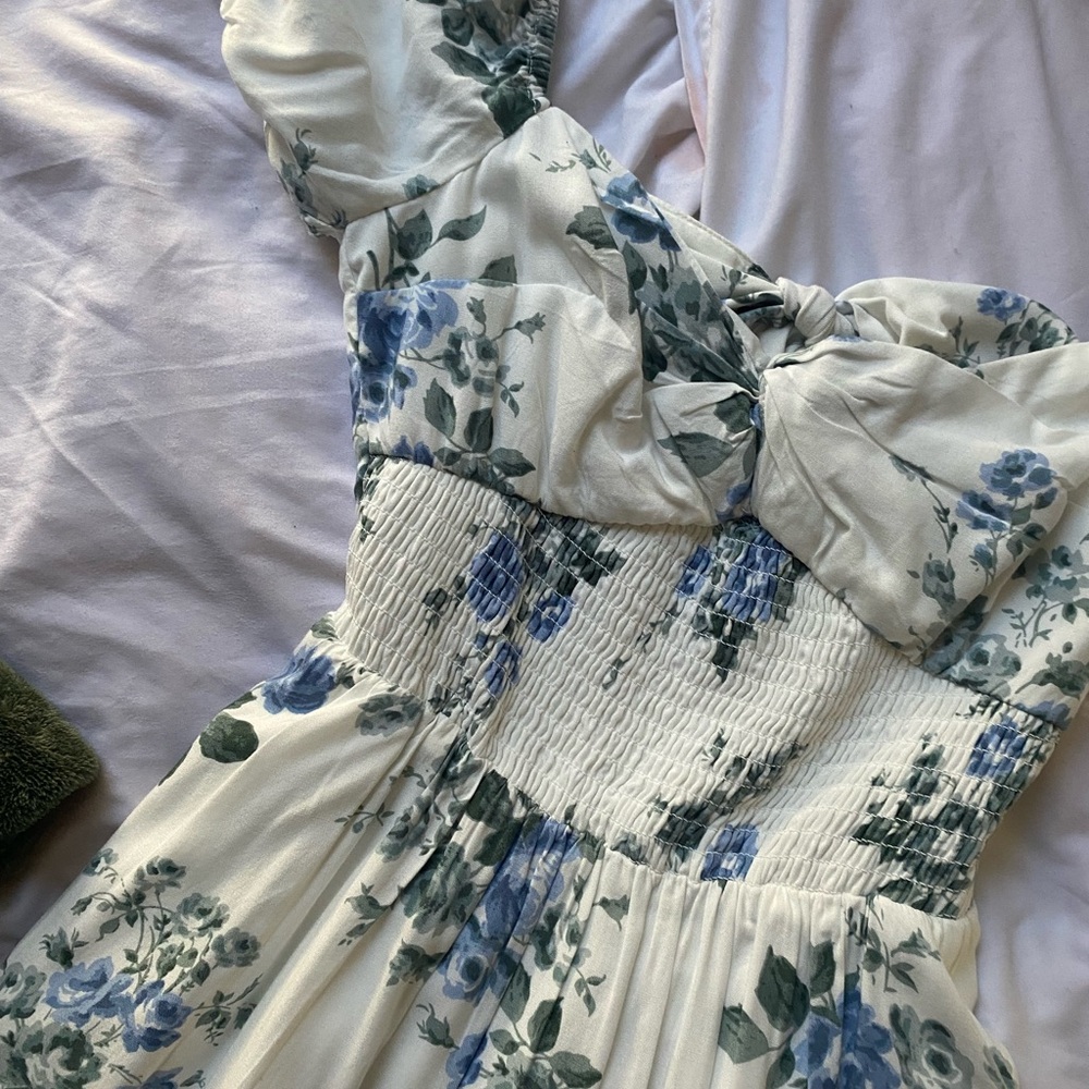 Floral Print Dress with Blue and Green Accents